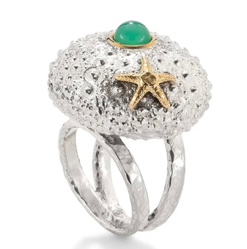 Sea Urchin Grande Ring with Gold Chrysoprase, 18ct Gold, Sterling Silver