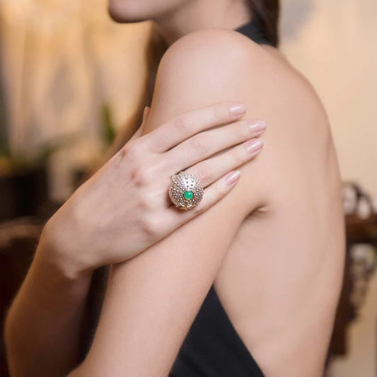 Sea Urchin Grande Ring with Gold Chrysoprase, 18ct Gold, Sterling Silver